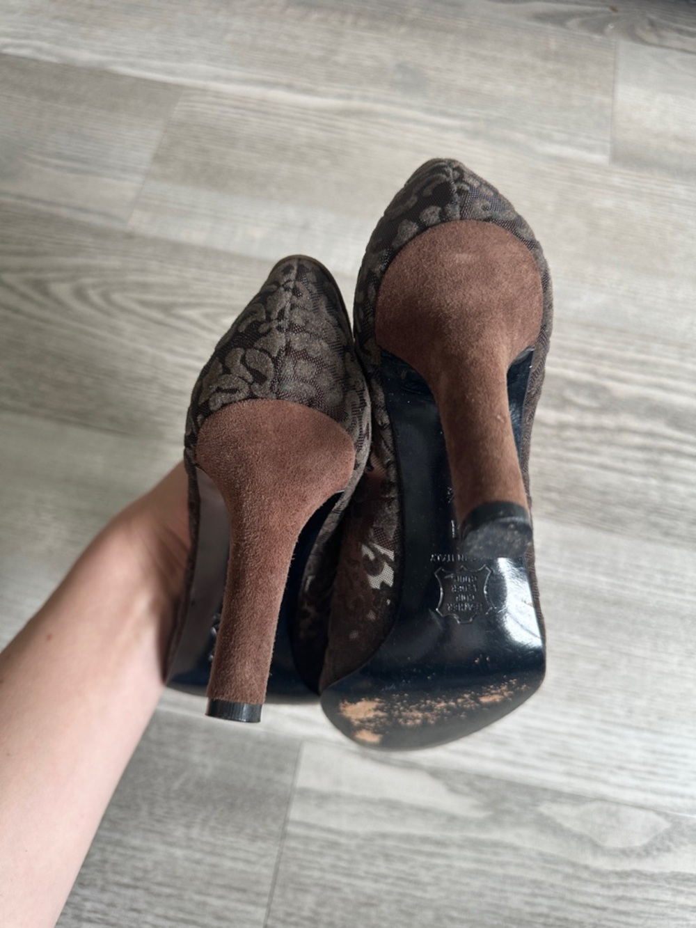 Vintage Yves Saint Laurent Brown Brocade Pointed-Toe Heels 6.5 - Picture 9 of 11